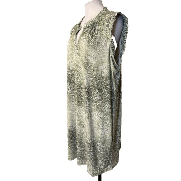 Michael Kors Shift Dress 2X Green Ivory Paisley Sleeveless Stretch Summer - Picture 2 of 11